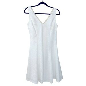 NWOT London Time Jacquard Print Pearl Accent Fit & Flare Midi Dress 4 White